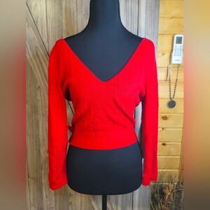 V-Neck Red Sweater With Tie Back